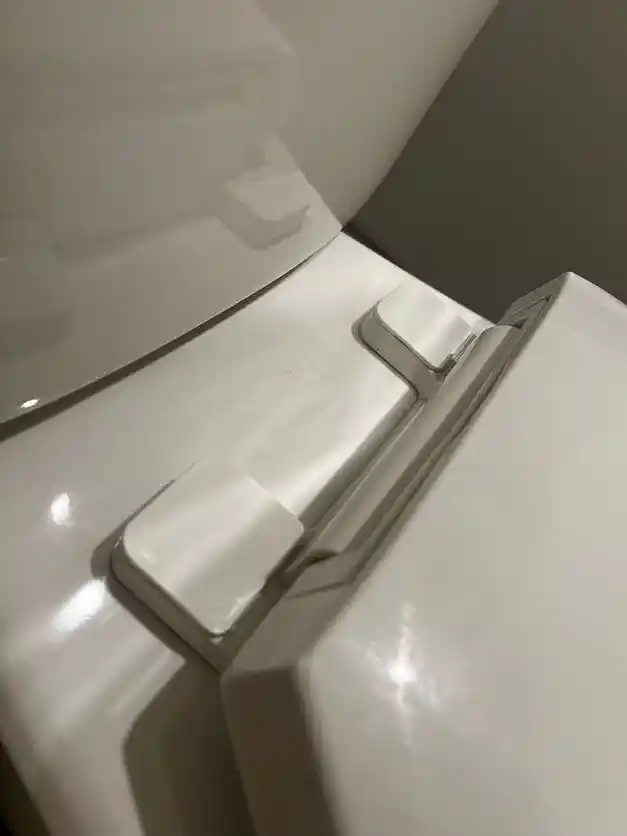 The same toilet seat hinge clean, after cleaning